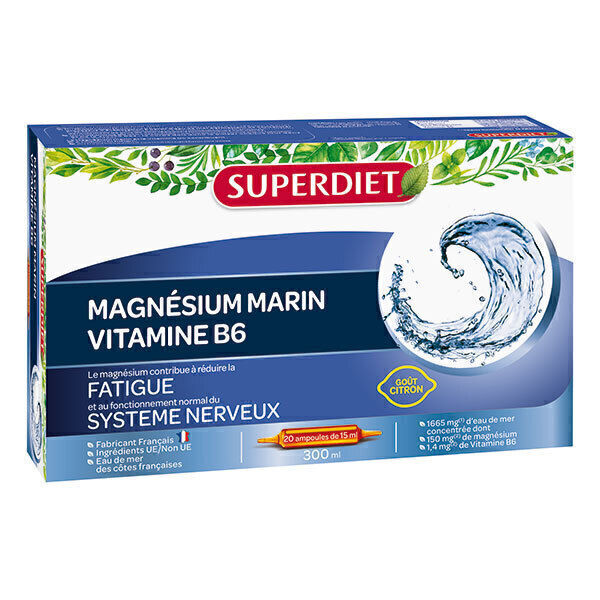 SUPERDIET - Ampoules de magnésium marin et vitamine B6 20x15ml