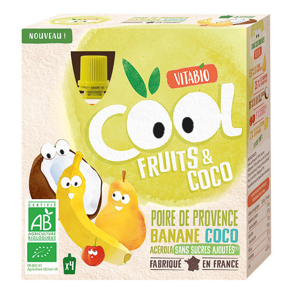 Vitabio - Cool Fruits Poire de Provence Banane lait de Coco Acérola 4x85g