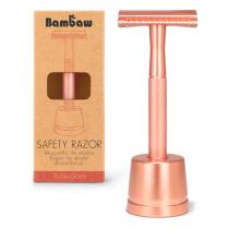 Bambaw - Rasoir de sûreté métal Or rose avec socle