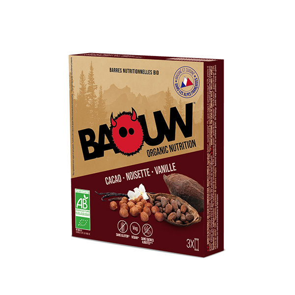 Baouw - Barres énergétiques cacao noisette vanille 3x25g