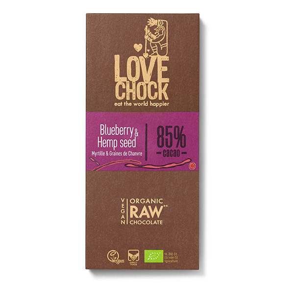 Lovechock - Tablette chocolat noir cru 85% myrtille et chanvre 70g