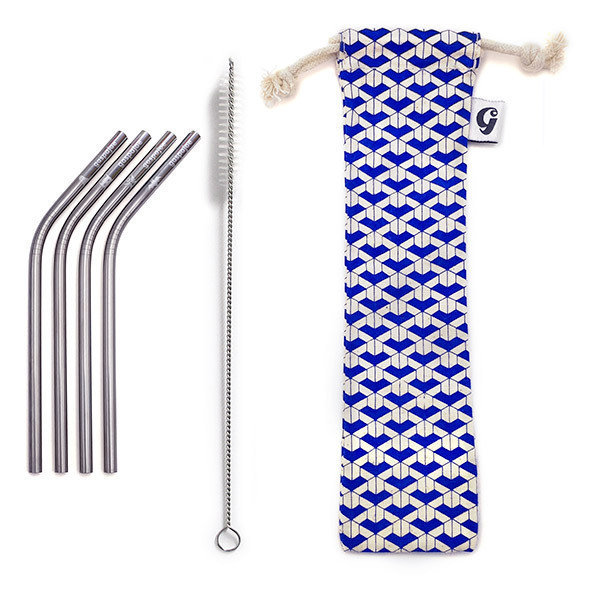 Gaspajoe - Set 4 petites pailles en inox coudées et gravées 15cm Gaspajoe - Set 4 petites pailles en inox coudées et gravées 15cm