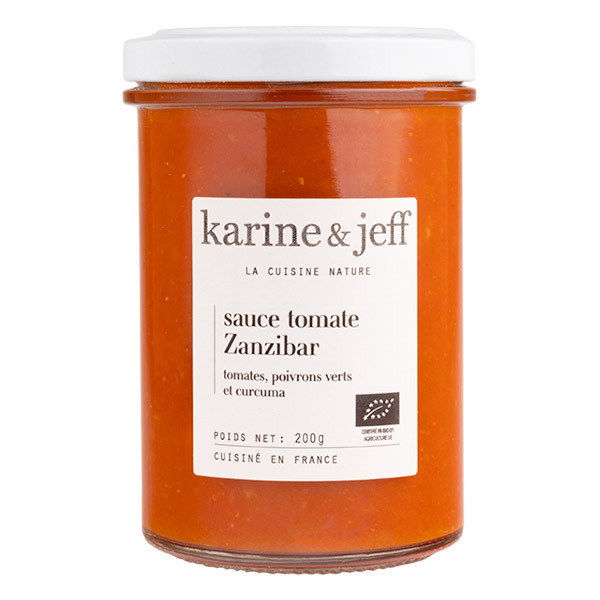 Karine & Jeff - Sauce Zanzibar aux tomates, poivrons verts et curcuma 200g Karine & Jeff - Sauce Zanzibar aux tomates, poivrons verts et curcuma 200g