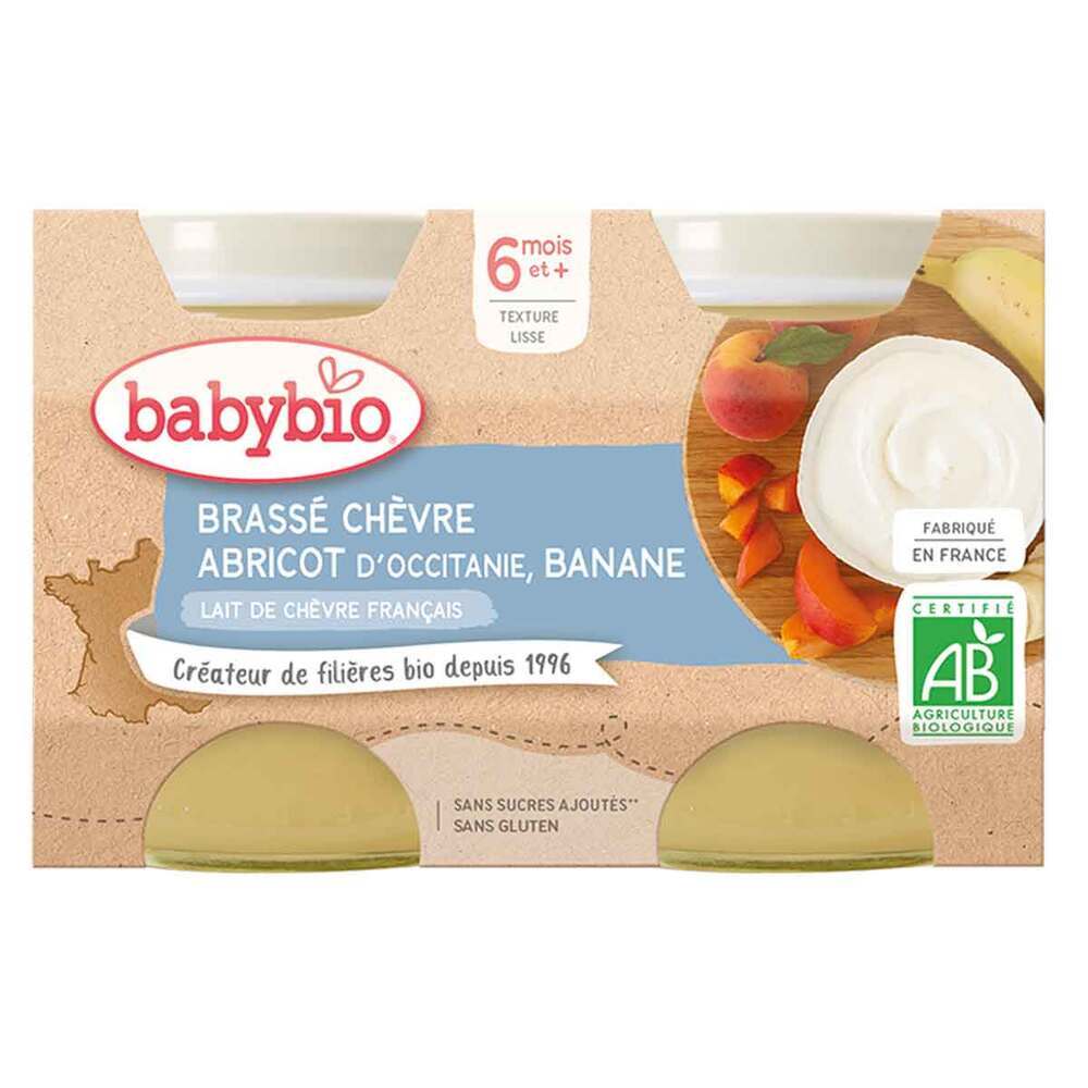 Babybio - Brassé au lait de chèvre abricot banane dès 6 mois 2x130g