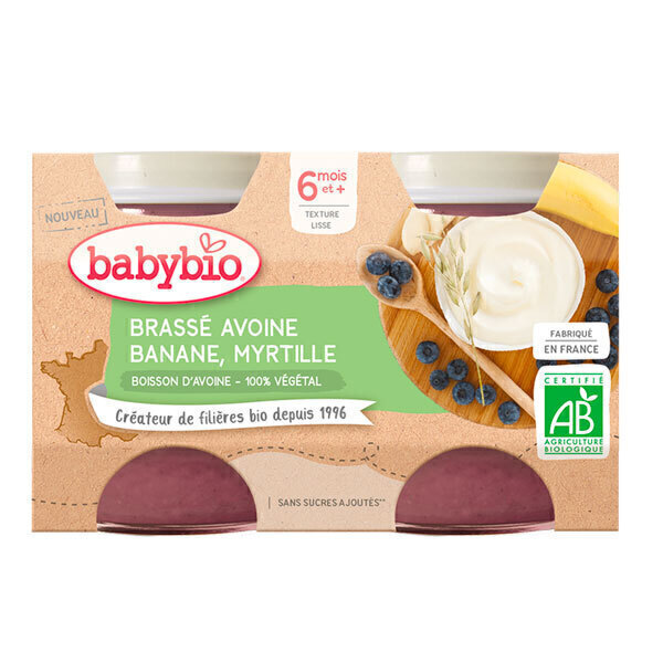 Babybio - Brassé Végétal avoine banane myrtille 2 x 130g - Dès 6 mois