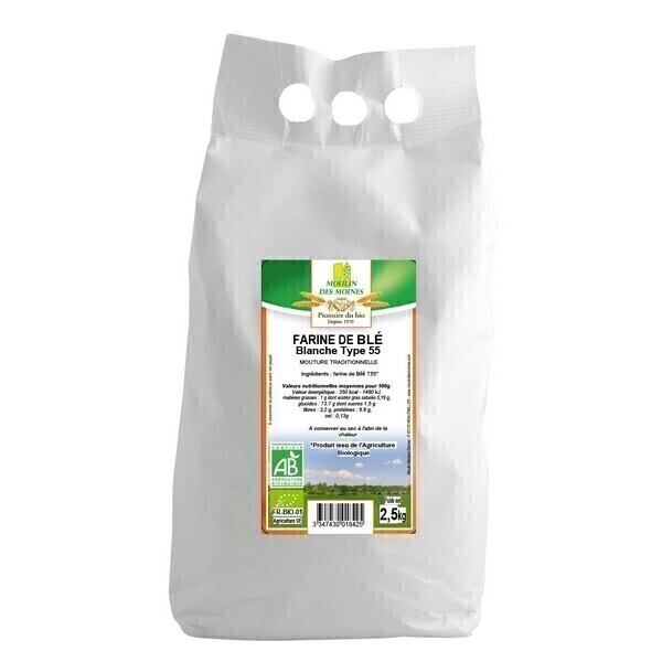 Moulin des Moines - Farine de blé blanche T55 2,5kg Moulin des Moines - Farine de blé blanche T55 2,5kg