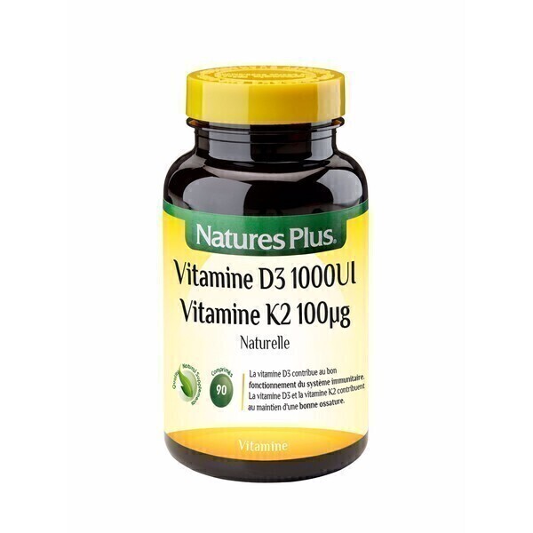 Nature's Plus - Vitamine D3 naturelle 1000UI + K2 - 90 comprimés