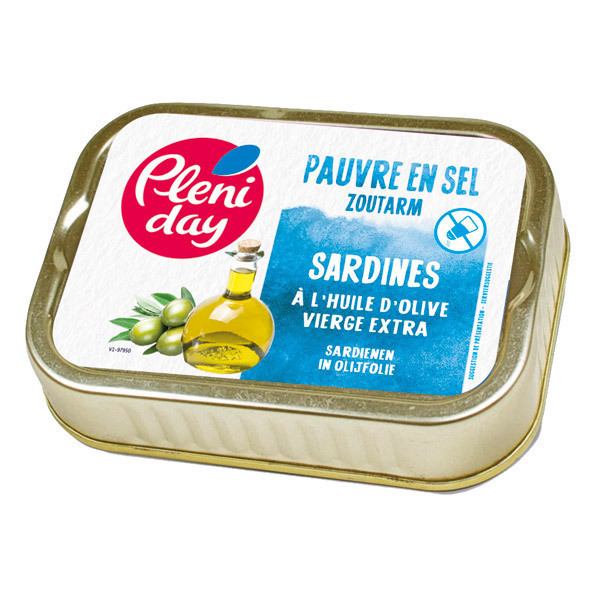 Pléniday - Sardines à l'huile d'olive vierge extra pauvres en sel 115g