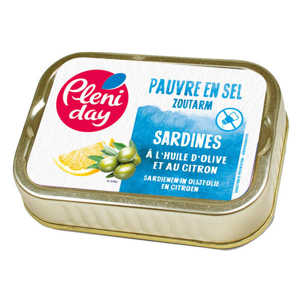 Pléniday - Sardines huile d'olive et citron pauvres en sel 115g