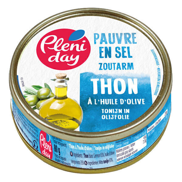 Pléniday - Thon à l'huile d'olive pauvre en sel 90g Pléniday - Thon à l'huile d'olive pauvre en sel 90g