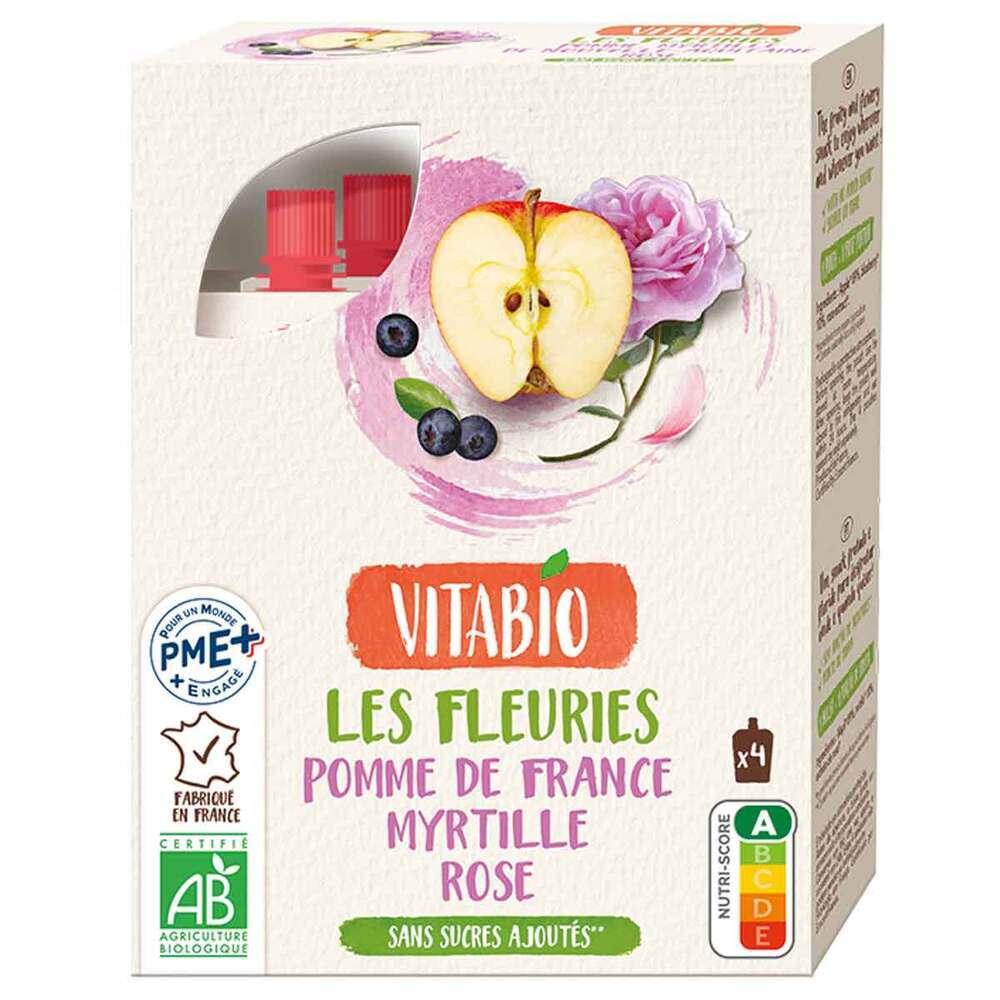Vitabio - Gourdes pomme myrtille de Nouvelle-Aquitaine rose 4x120g