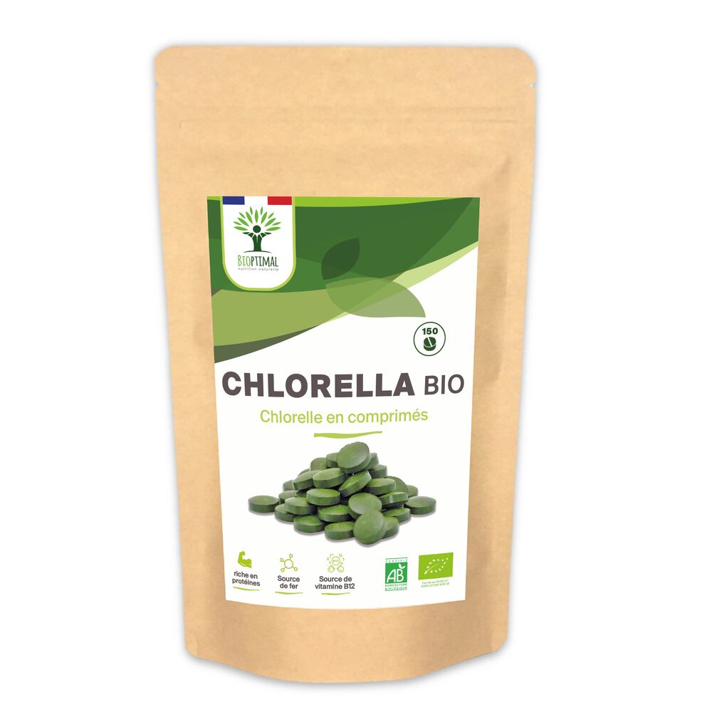Bioptimal - Chlorella Bio - Protéine B12 - Chlorelle Pure - 150 comprimés