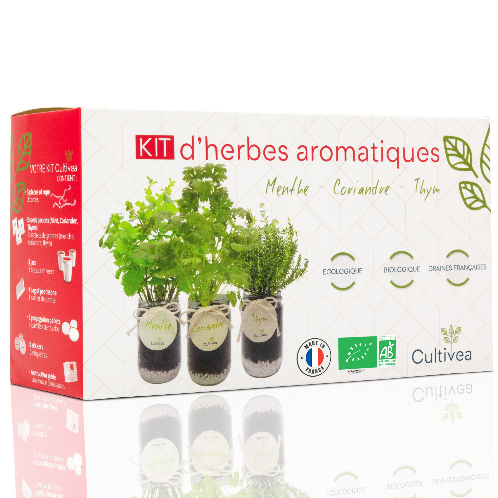 Cultivea - Kit d’herbes aromatiques BIO* Graines Menthe, Coriandre, Thym Cultivea - Kit d’herbes aromatiques BIO* Graines Menthe, Coriandre, Thym