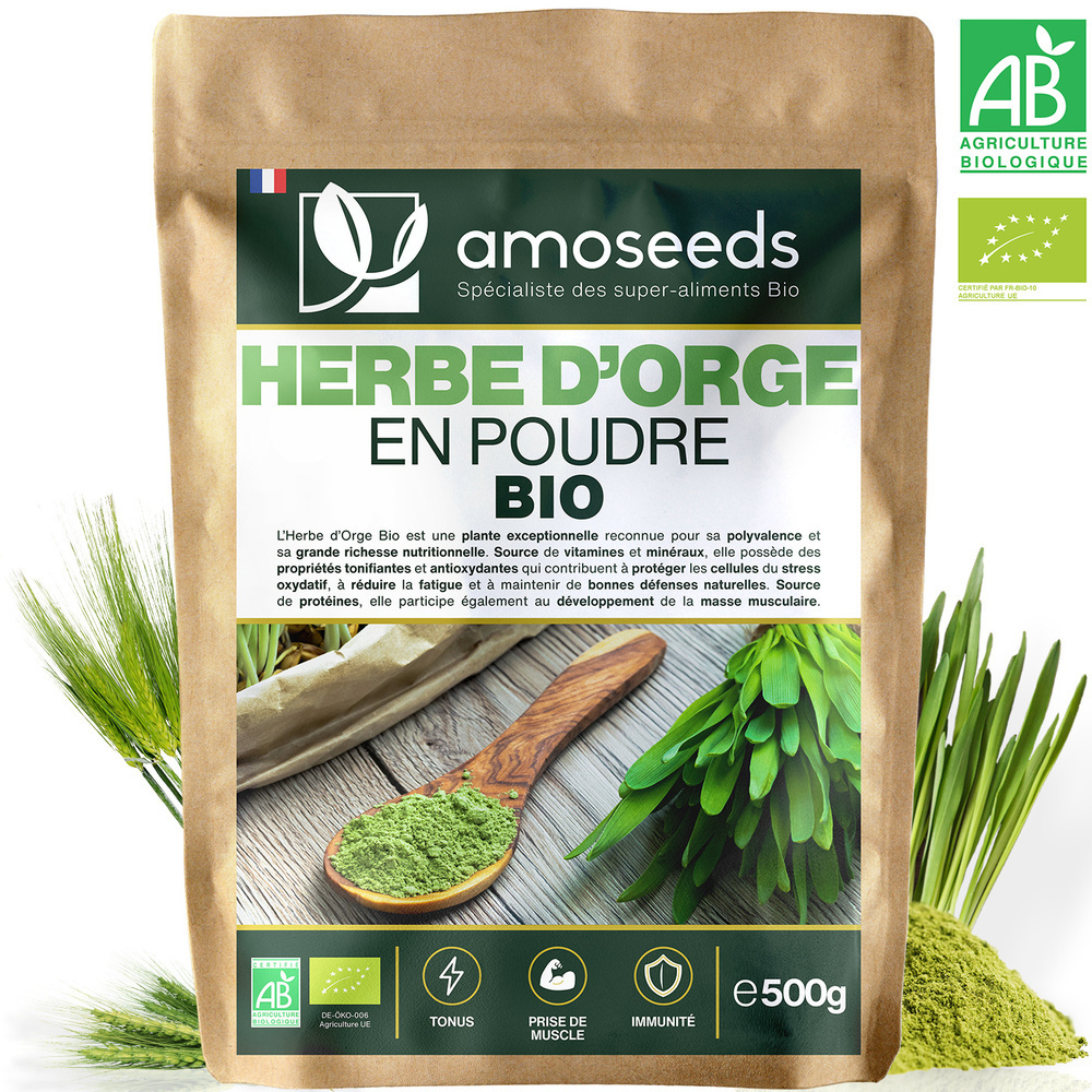 amoseeds - Herbe d'Orge en Poudre Bio 500g
