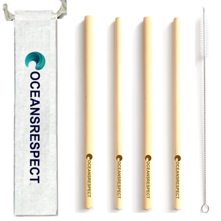 Oceansrespect - 4 pailles en bambou avec 1 pochette et 1 goupillon