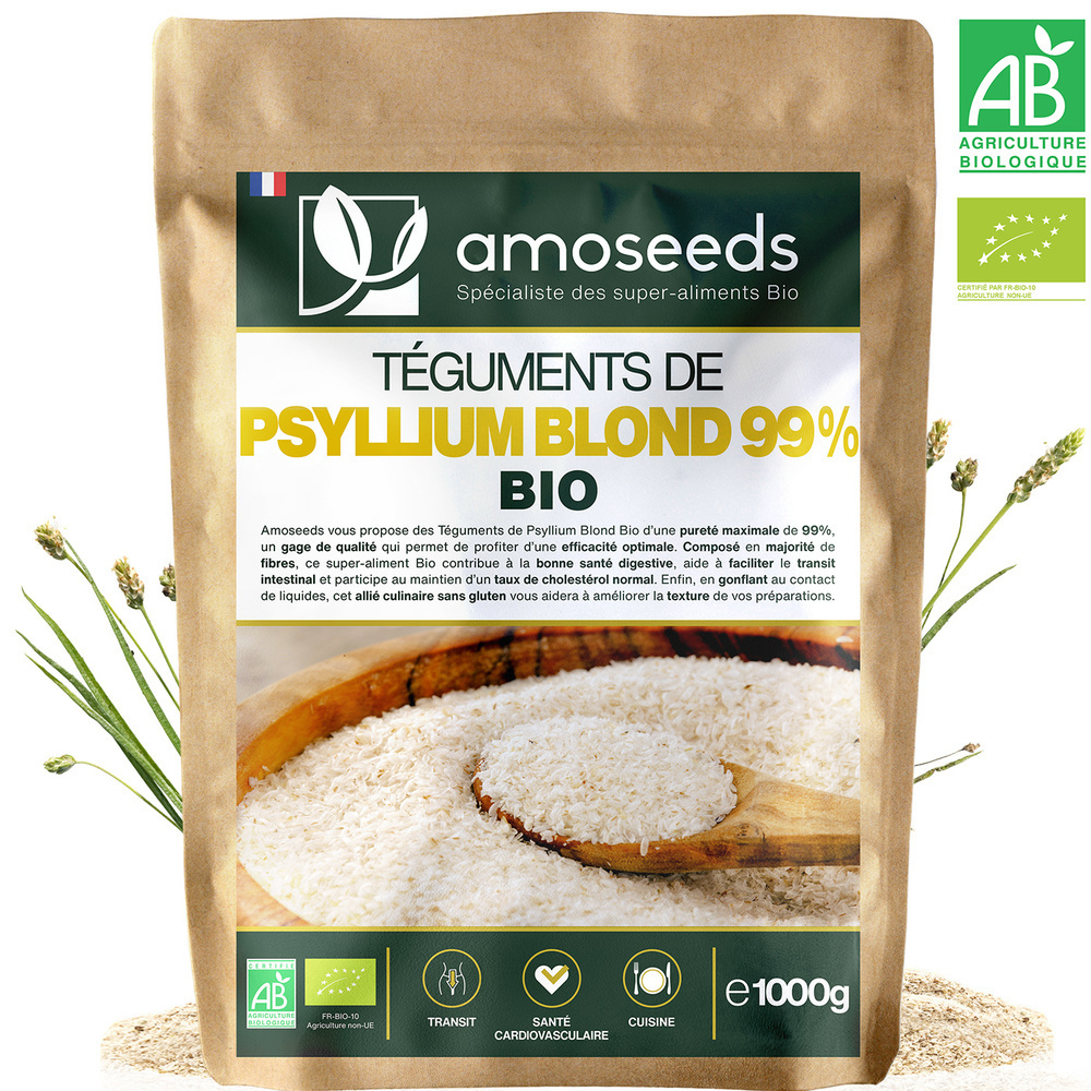 amoseeds - Psyllium Blond Bio 1kg Téguments purs 99%