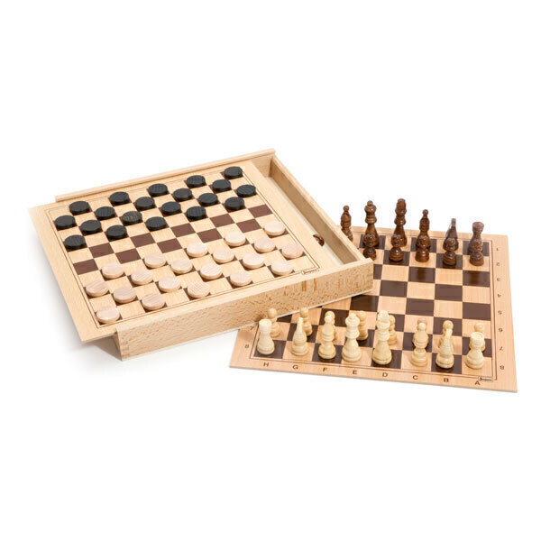 A&A Jeu d'échecs et de Dames en Bois Pliant de 15 avec pièces d'échecs de 3 de Hauteur boîte en Acajou avec Incrustation d'acajou et d'érable 2 Reines supplémentaires 