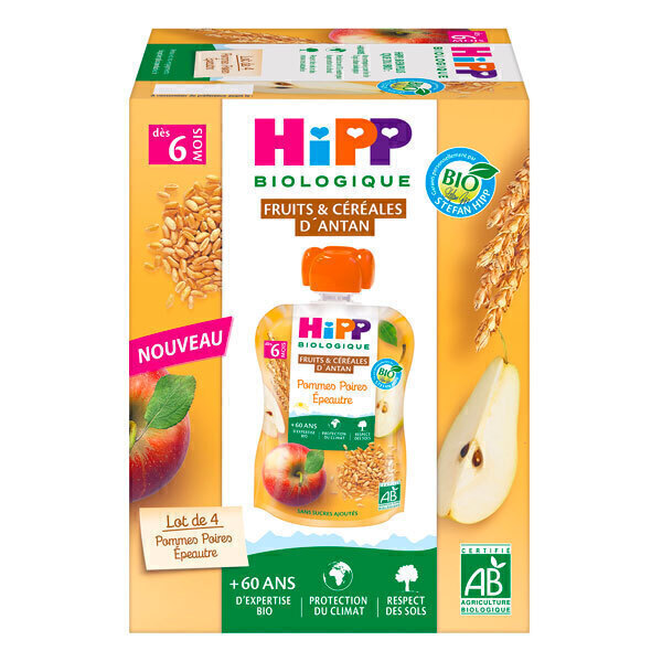 HiPP - Gourdes pommes poires épeautre dès 6 mois - 4 x 90g
