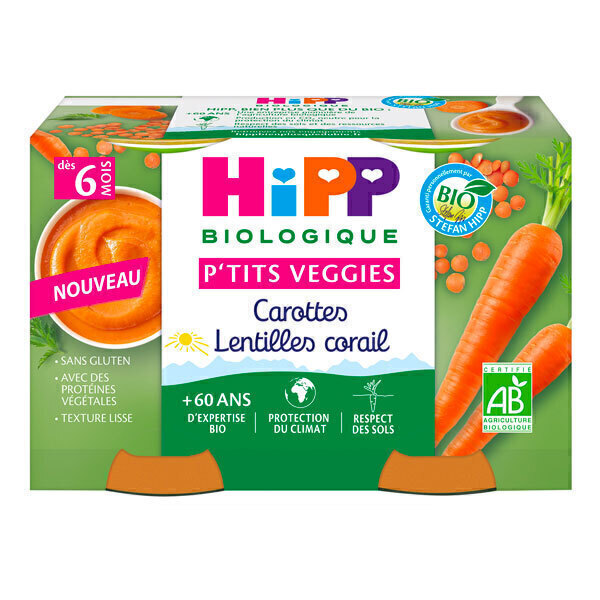 HiPP - Petits pots carottes lentilles corail dès 6 mois - 2x125g