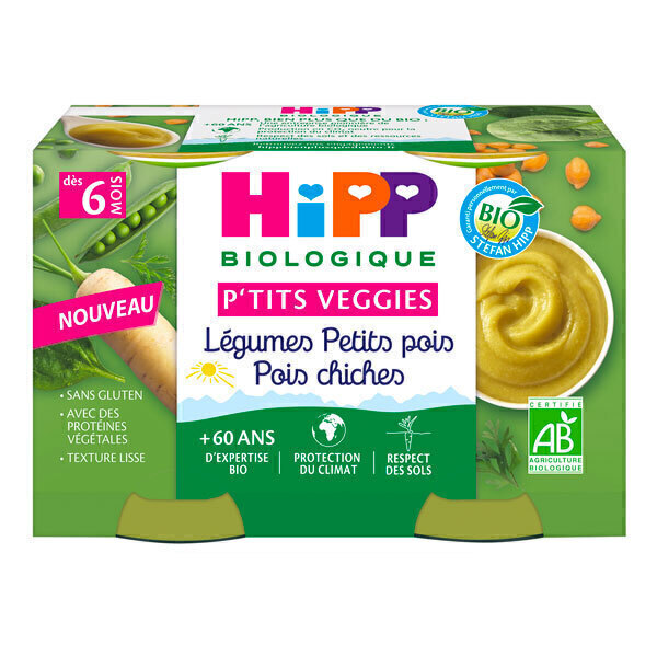 HiPP - Petits pots légumes petits pois pois chiches dès 6 m - 2x125g