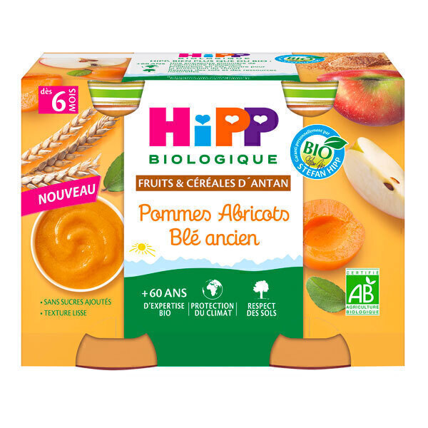 HiPP - Petits pots pommes abricots blé ancien dès 6 mois - 2x190g