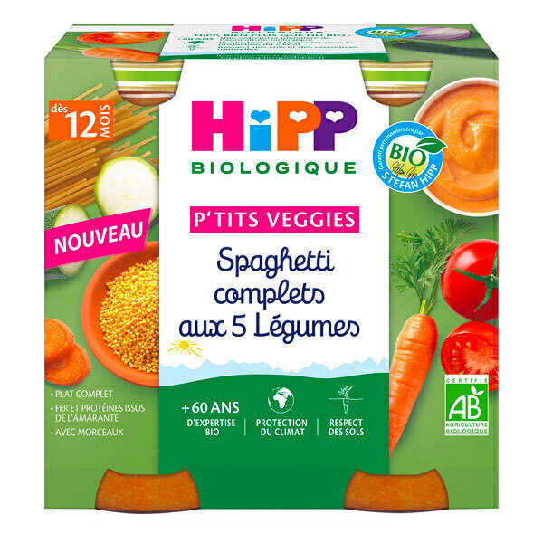 HiPP - Petits pots spaghetti complets 5 Légumes dès 12 mois - 2x250g