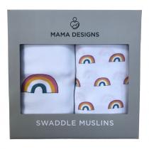 MAMA DESIGNS - Coffret de 2 maxi langes mousseline de coton Rainbow
