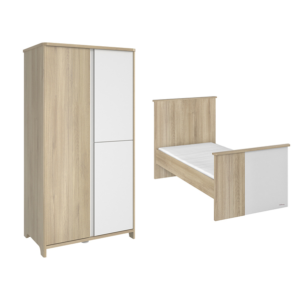 Galipette - Lit évolutif 70x140 et armoire 3 portes Sacha - Chêne et blanc Galipette - Lit évolutif 70x140 et armoire 3 portes Sacha - Chêne et blanc
