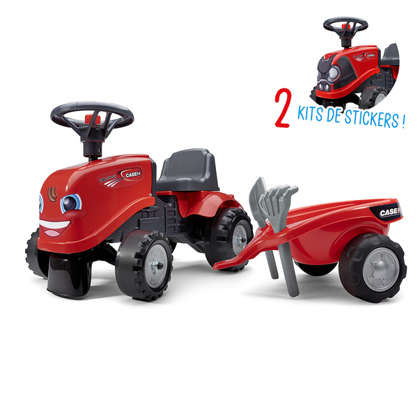 Falk - Porteur tracteur Case IH avec remorque - pelle et rateau - Rouge