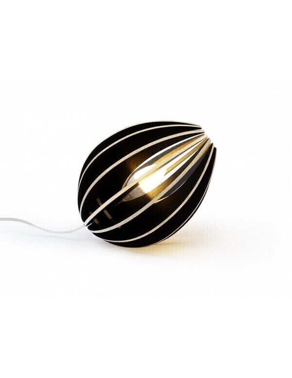 Gone's - FEVE - Lampe à poser en bois frêne teinté noir, cordon blanc