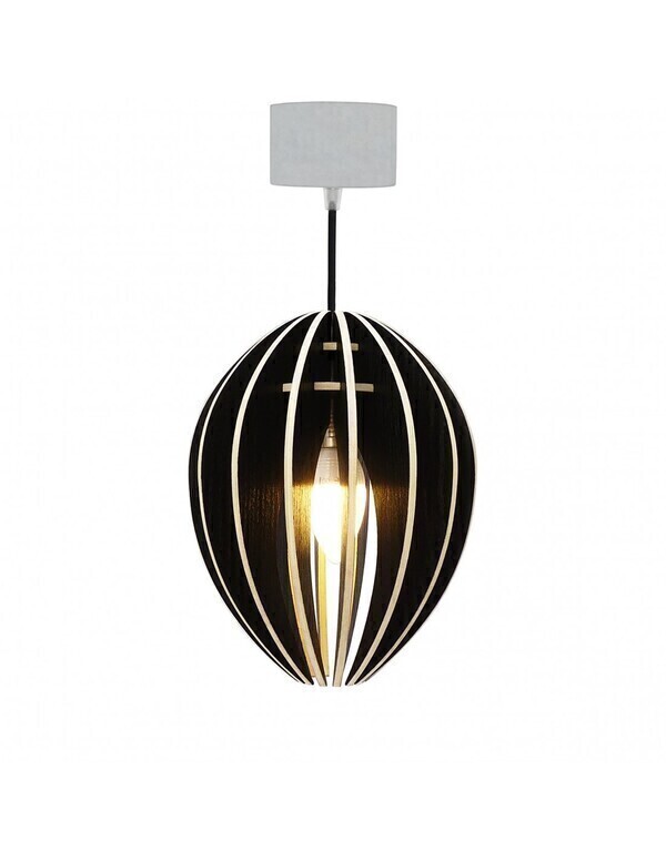 Gone's - FEVE - Lampe suspension bois frêne teinté noir cordon noir