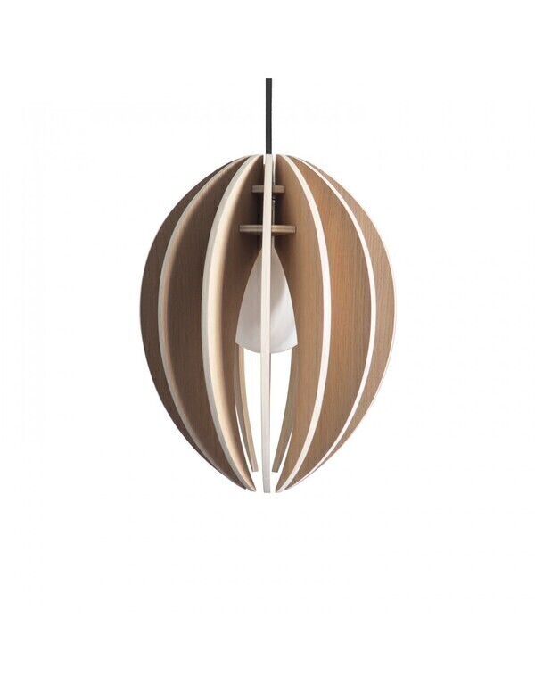 Gone's - FEVE - Lampe suspension bois chêne naturel cordon noir