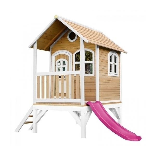 Axi - AXI Cabane enfant TOM Brun Blanc avec toboggan Rose Axi - AXI Cabane enfant TOM Brun Blanc avec toboggan Rose