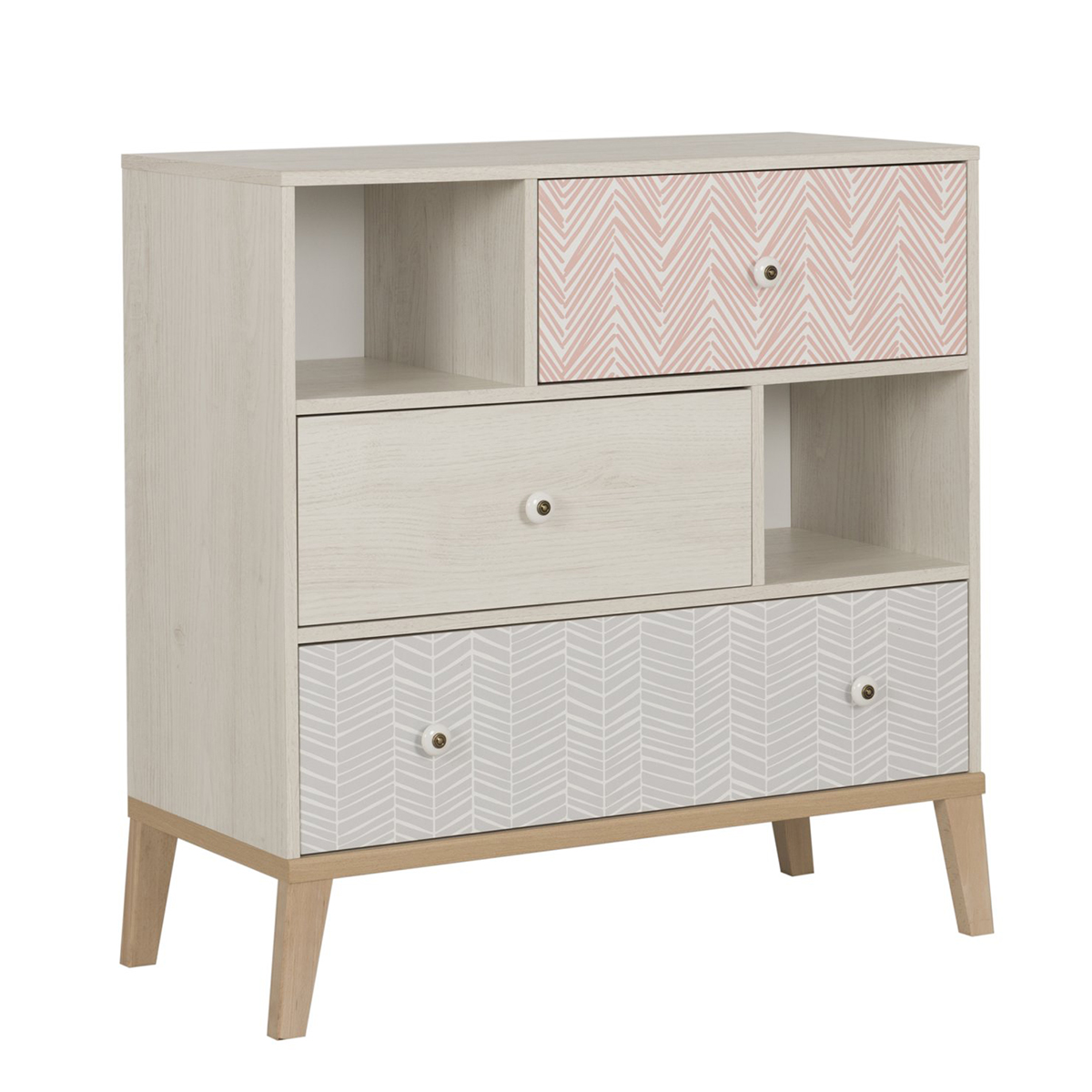 Gami - Commode 3 tiroirs 2 niches Alika - Châtaignier blanchi Gami - Commode 3 tiroirs 2 niches Alika - Châtaignier blanchi