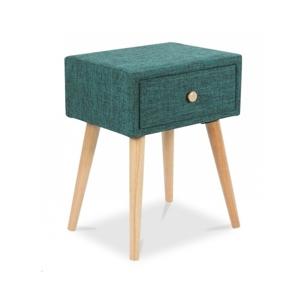 HomeStyle4U - Table de chevet avec tiroir en tissu turquoise