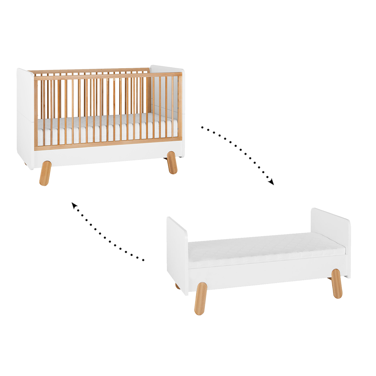 Pinio - Lit évolutif 70x140 Iga - Blanc et bois Pinio - Lit évolutif 70x140 Iga - Blanc et bois
