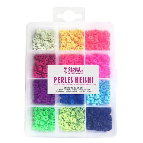Graine Créative - Boîte de perles Heishi - 12 couleurs fluo