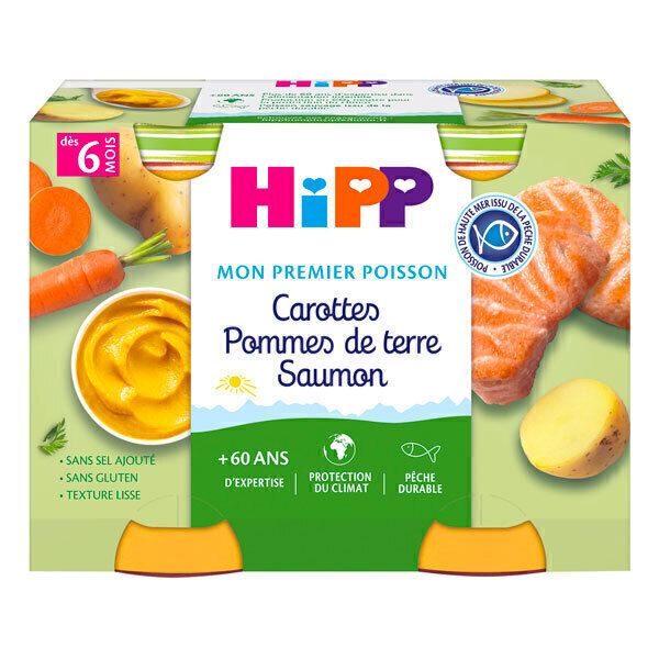 HiPP - 2 pots carottes pomme de terre saumon dès 6 mois 2x190g
