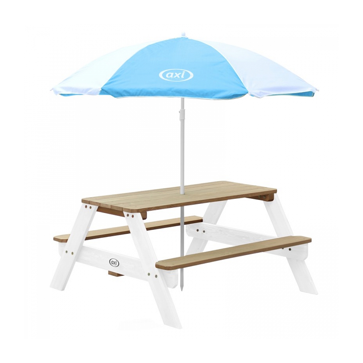 Axi - AXI Table Picnic NICK Brun Blanc avec parasol Bleu Blanc Axi - AXI Table Picnic NICK Brun Blanc avec parasol Bleu Blanc