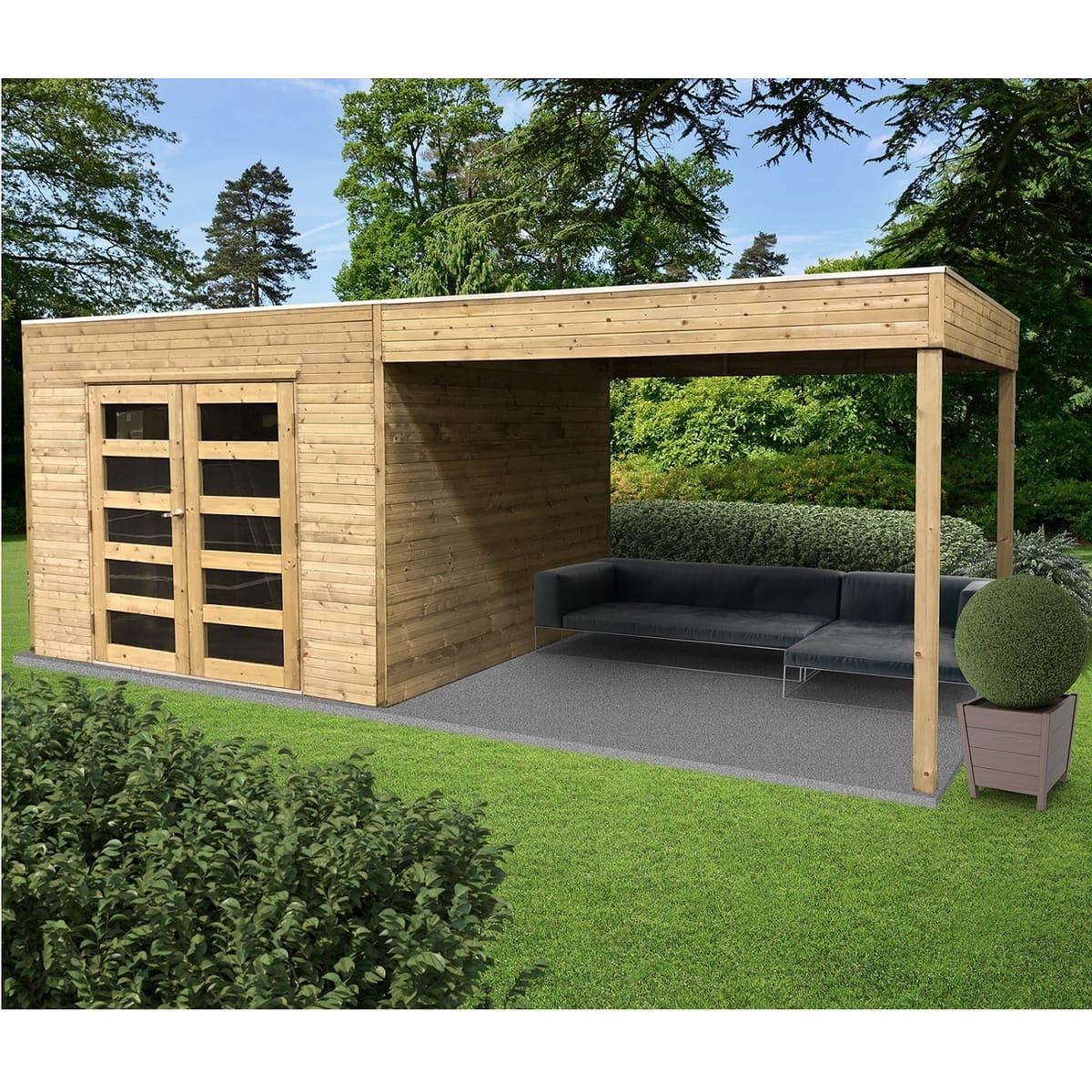 Solid - Abri de jardin en bois traité Tarento avec auvent - 8 m² Solid - Abri de jardin en bois traité Tarento avec auvent - 8 m²