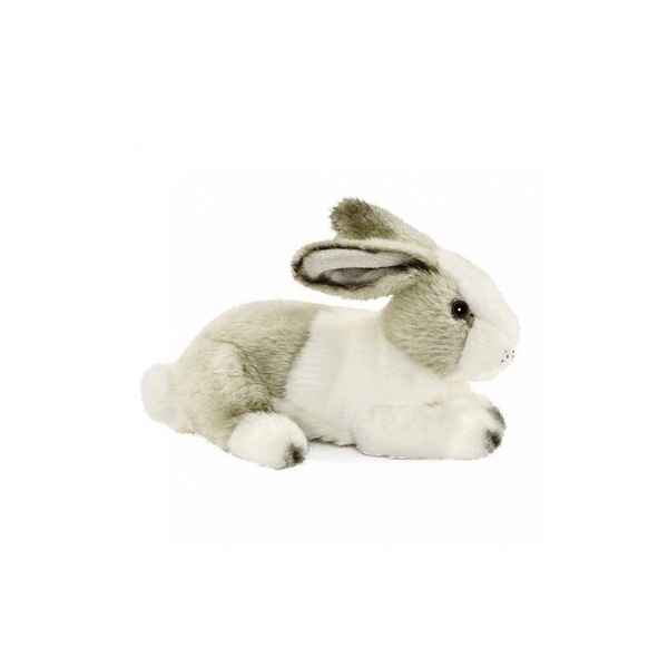 Anima peluches - Lapin blanc gris couché 24cm