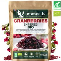 amoseeds - Cranberries Bio Canada - 1KG - Entières Déshydratées