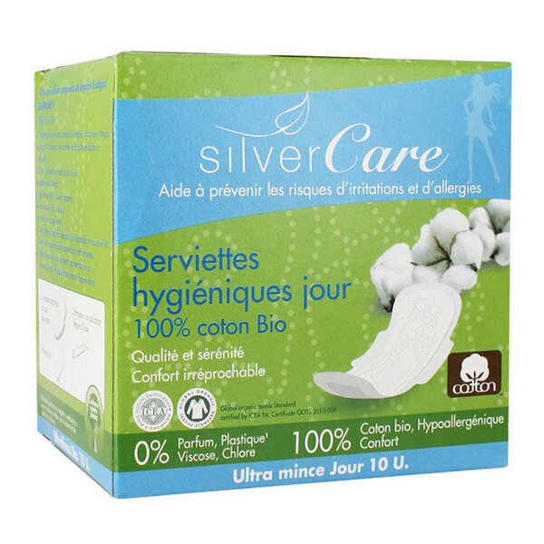Silver Care - Serviette hygiénique Ultra fine Jour coton bio - 10 serviettes