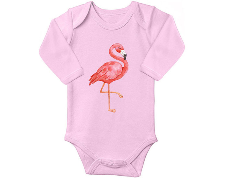 Animal Kid's - Body coton Bio Flamant Rose Manches Longues – 1 mois