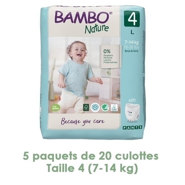 Bambo Nature - Bambo Nature Pants Maxi T4 (7-14 kg) - 5 paquets de 20 culottes Bambo Nature - Bambo Nature Pants Maxi T4 (7-14 kg) - 5 paquets de 20 culottes