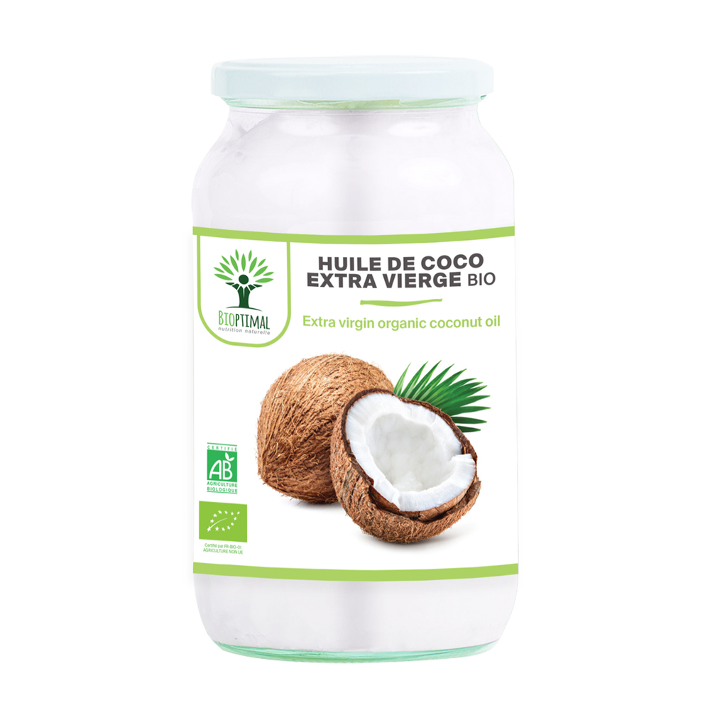 Bioptimal - Huile de Coco Bio - Extra Vierge - Cheveux Peau Cuisine - 1L 1kg