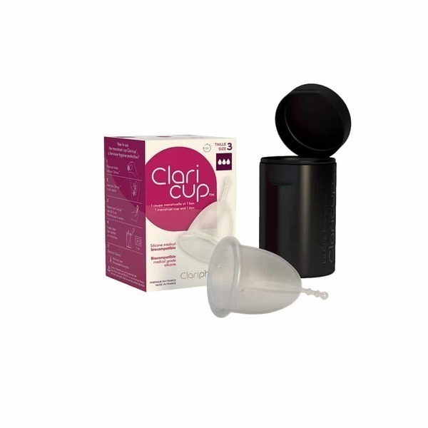 Claripharm - Coupe menstruelle T3 Claricup Colorless et Box de Désinfection