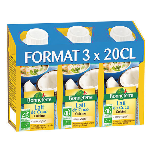 Bonneterre - Lait de coco cuisine 3x20cl Bonneterre - Lait de coco cuisine 3x20cl