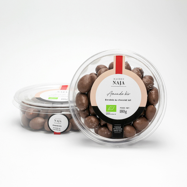 Maison Naja - Amande enrobée de chocolat au lait BIO - 180g Maison Naja - Amande enrobée de chocolat au lait BIO - 180g