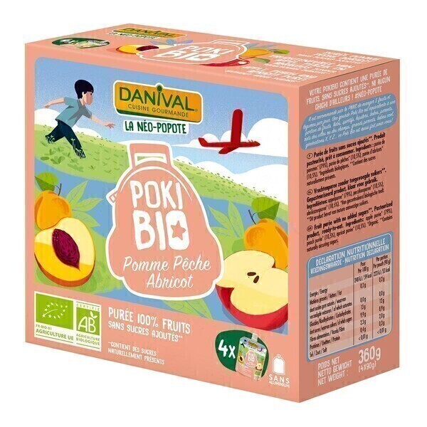 Danival - Poki Bio pomme-pêche-abricot 4x90g bio